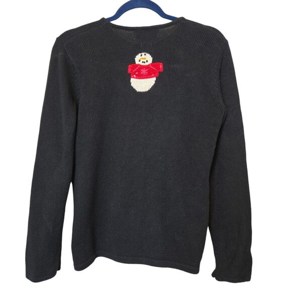 Susan Bristol Womens Cardigan Size Small Vintage Hand Embroidered Winter Snowman - Picture 2 of 15